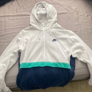 Nike White and Blue Colorblock Hoodie